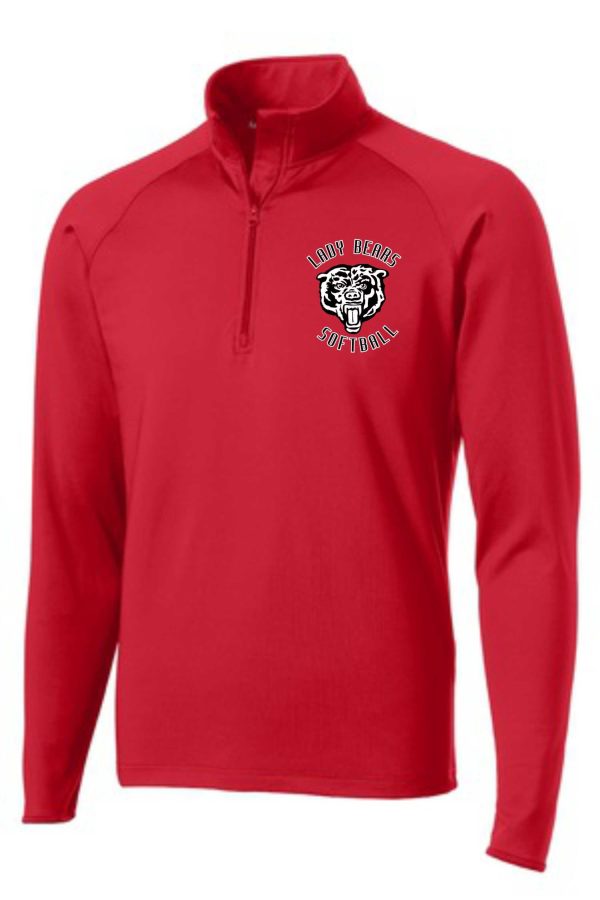 Meyzeek Softball Ladies 1/2 zip pullover LST850 with a logo of a bulldog and the text "loyal friend outfitters" on the left chest area.