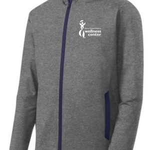 Grey zip-up jacket with wellness center logo.