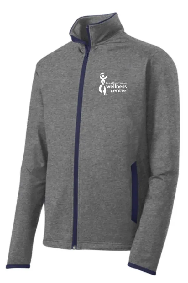 Grey zip-up jacket with wellness center logo.