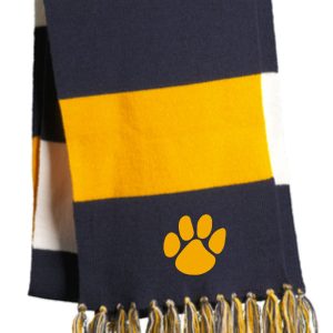 Carter Cross Country Embroidered Paw Print Scarf STA-02 with fringe, isolated on a white background.