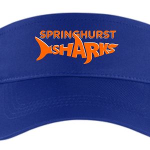 Springhurst Sharks royal white visor STC13 with white straps featuring the logo "springhurst sharks" in orange with a stylized shark graphic.