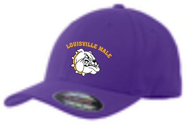 Purple Louisville Male bulldog baseball cap.