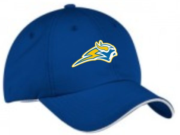 Blue baseball cap with a yellow bison logo.