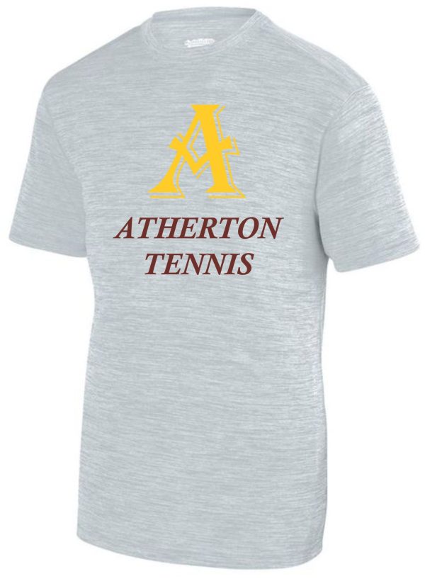 Gray t-shirt with Atherton tennis logo.