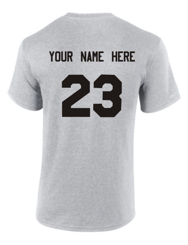 Louisville Tigers Basketball Sport gray T shirt G8000 with "your name here" and the number "23" printed in black on the back.