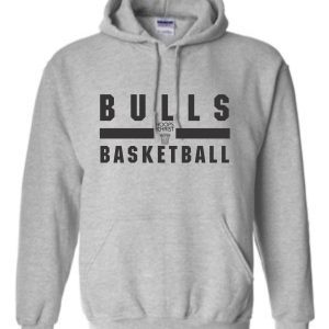 Hoops For Christ Basketball Words hooded sweatshirt G185 with "bulls basketball" printed in bold black letters on the front.