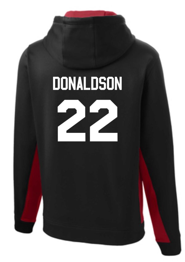 St Margaret Mary Black Deep Red SMM Hoodie ST239 with "donaldson 22" printed in white on the back.