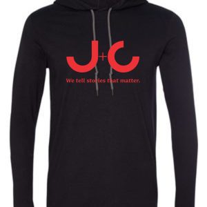 Black long-sleeve hoodie with red J+C logo.