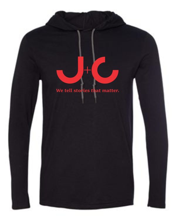 Black long-sleeve hoodie with red J+C logo.