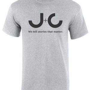 Gray t-shirt with J+C logo and slogan.