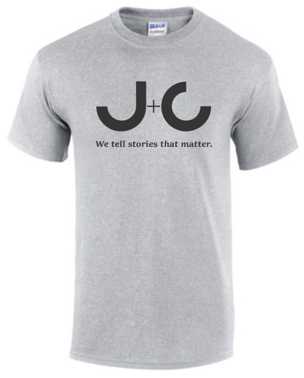 Gray t-shirt with J+C logo and slogan.