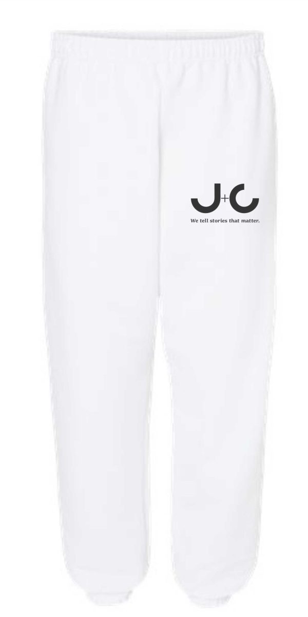 White sweatpants with J+C logo.