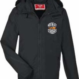 Black jacket with Northeast Striders logo.