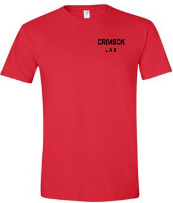 Red t-shirt with Crimson LAX logo.