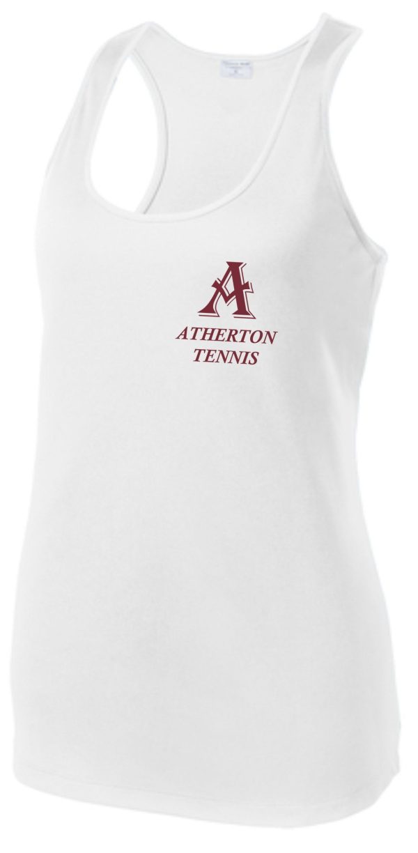 White tank top with Atherton Tennis logo.