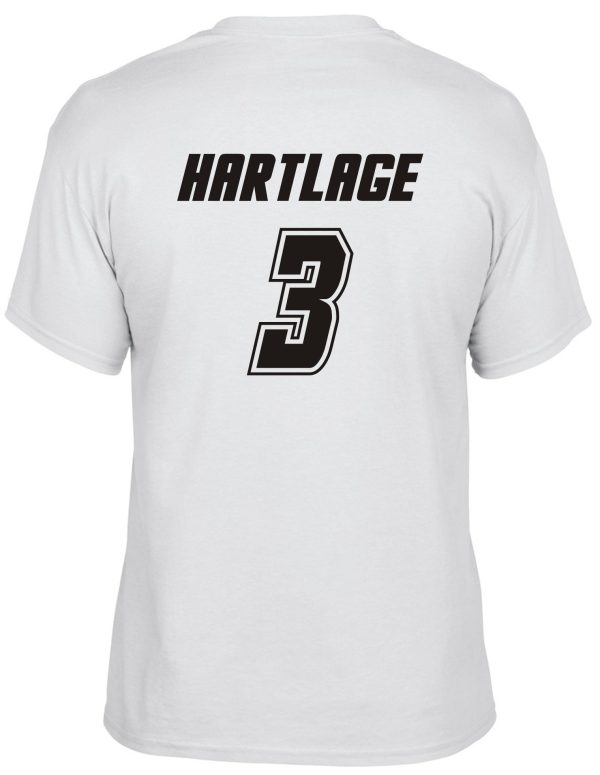 LCHE Tigers White T-shirt G8000 with the name "hartlage" and the number "3" printed in black on the back.