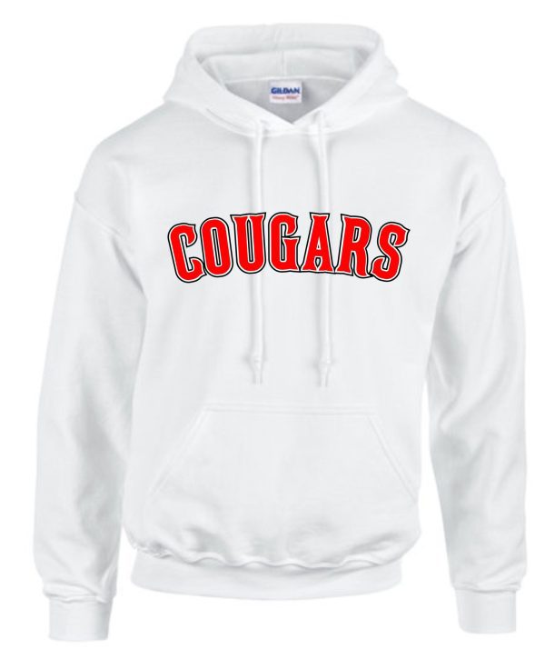 White hoodie with red "Cougar" text.