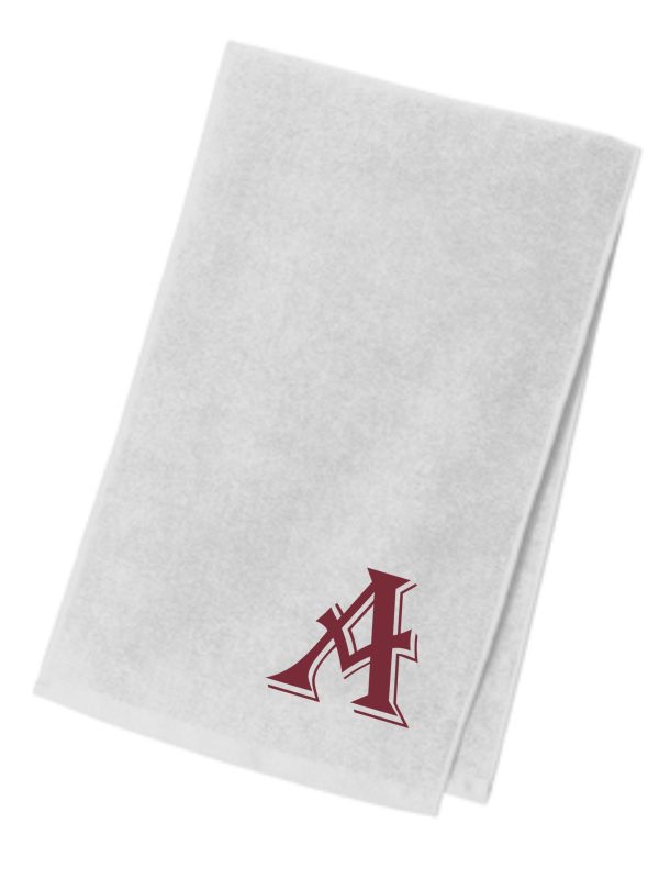 White towel with a red letter A.