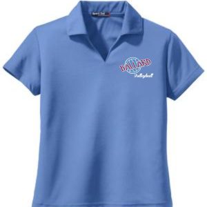 Blue Ballard Volleyball spirit Dri-Mesh Ladies polo L469 with the logo embroidered on the left chest.