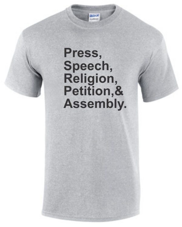 Grey T-shirt with First Amendment rights.