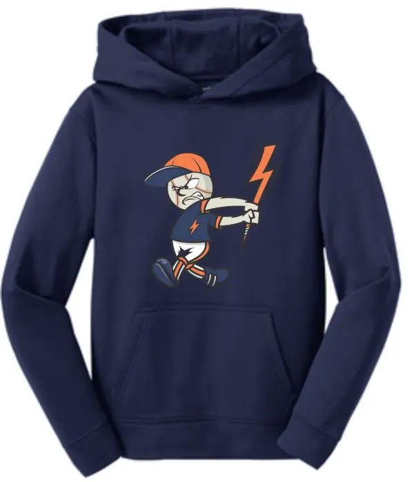 Navy blue hoodie with baseball mascot