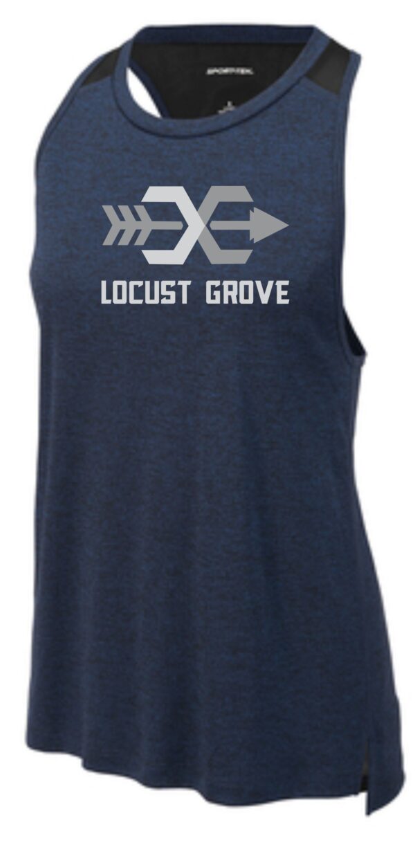 Blue tank top with Locust Grove logo.