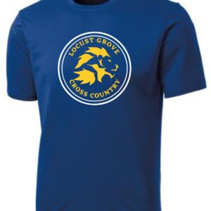 Blue t-shirt with Locust Grove cross country logo.