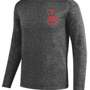 Gray long-sleeve shirt with red logo.