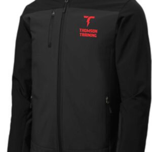 Black hooded jacket with Thomson Training logo.