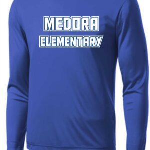 Blue long-sleeve shirt with Medora Elementary logo.