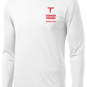 White long-sleeve shirt with Thomson Training logo.