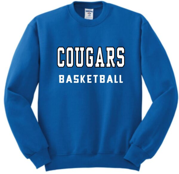 Blue Cougars basketball sweatshirt.