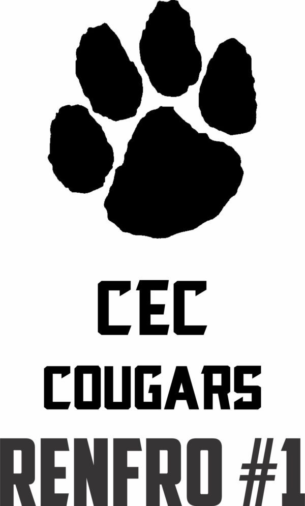 Black paw print with CEC Cougars Renfro #1.