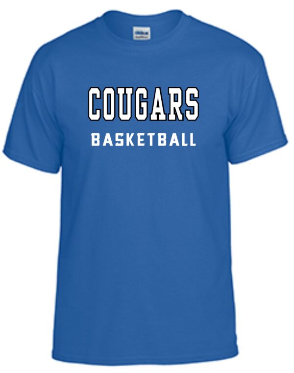 Blue Cougars basketball t-shirt.