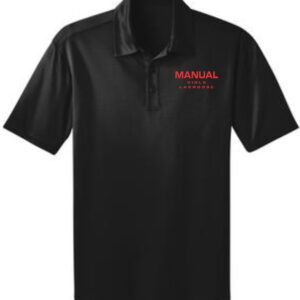 Black polo shirt with "Manual Girls Lacrosse" logo.