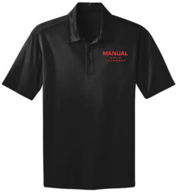 Black polo shirt with "Manual Girls Lacrosse" logo.