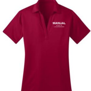 Red polo shirt with "Manual Girls Lacrosse" logo.