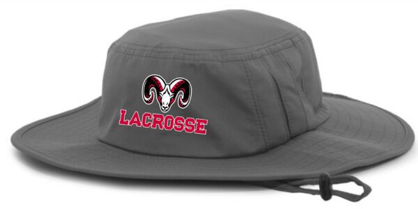 Gray lacrosse hat with ram logo.