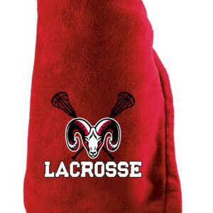 Red lacrosse blanket with ram logo.