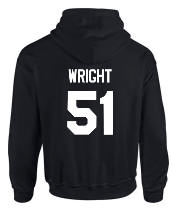 Black hoodie with Wright 51 on back.