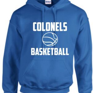 Blue hooded sweatshirt with "Colonels Basketball"