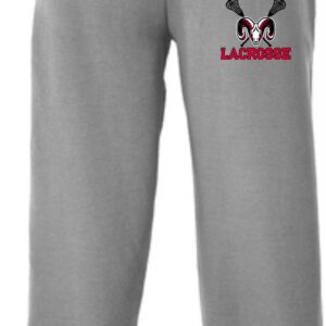 Gray sweatpants with lacrosse logo.