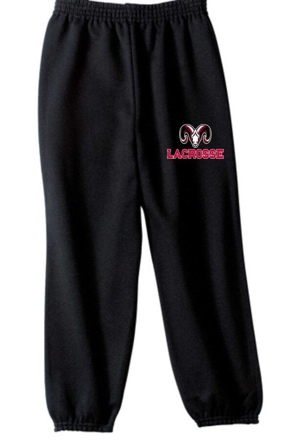 Black lacrosse sweatpants with ram logo.