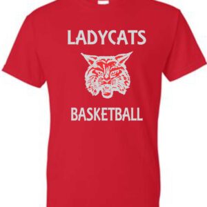 Red t-shirt with Ladycats basketball logo.