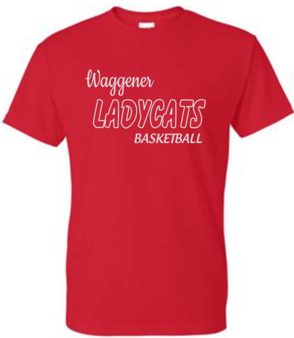 Red t-shirt with Waggener Ladycats basketball logo.