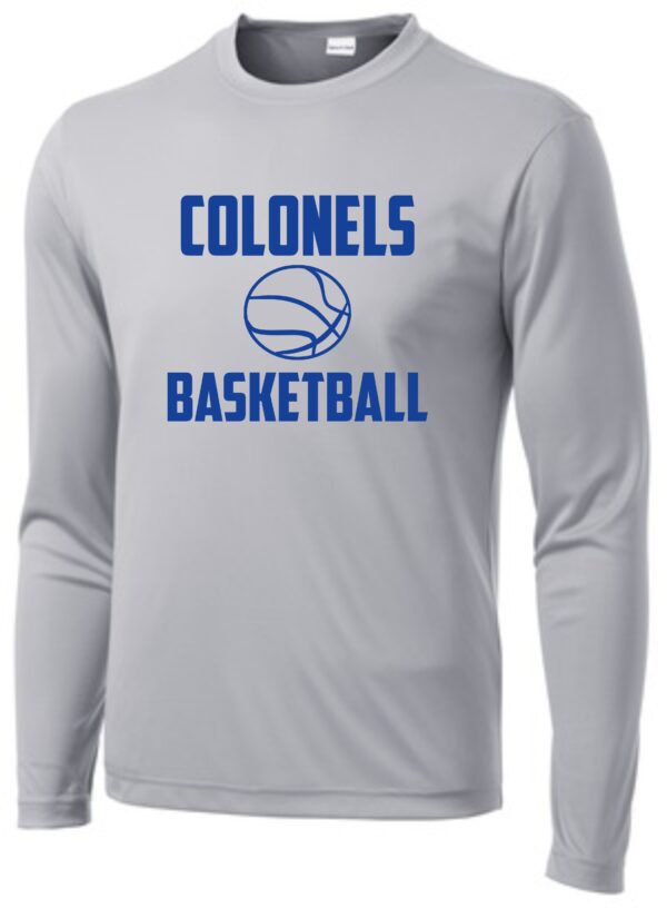 Gray long-sleeve shirt with Colonels basketball logo.