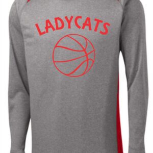 Gray long-sleeve shirt with Ladycats and basketball.