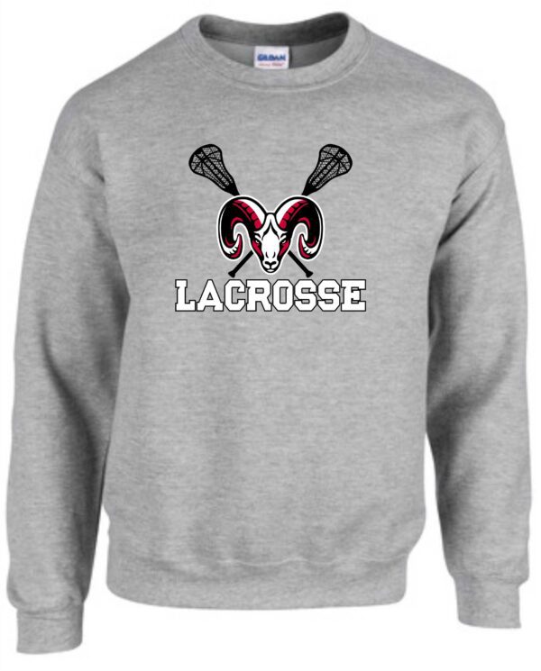 Gray lacrosse sweatshirt with ram logo.