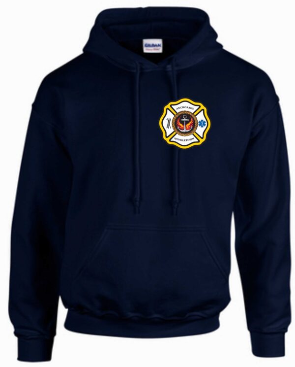 Navy blue hoodie with Anchorage FD logo.