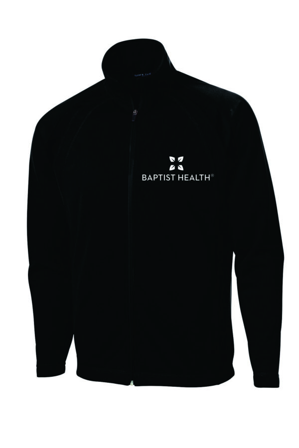 Black zip-up jacket with Baptist Health logo.